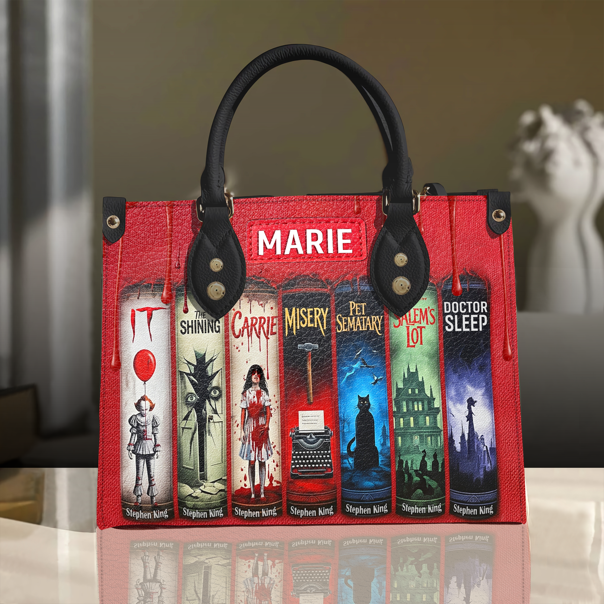 “Unleash the Horror!” - Creepy Stories Leather Bag - Personalized Halloween Gift for Horror Lovers Leather Bag PopCulturePrints