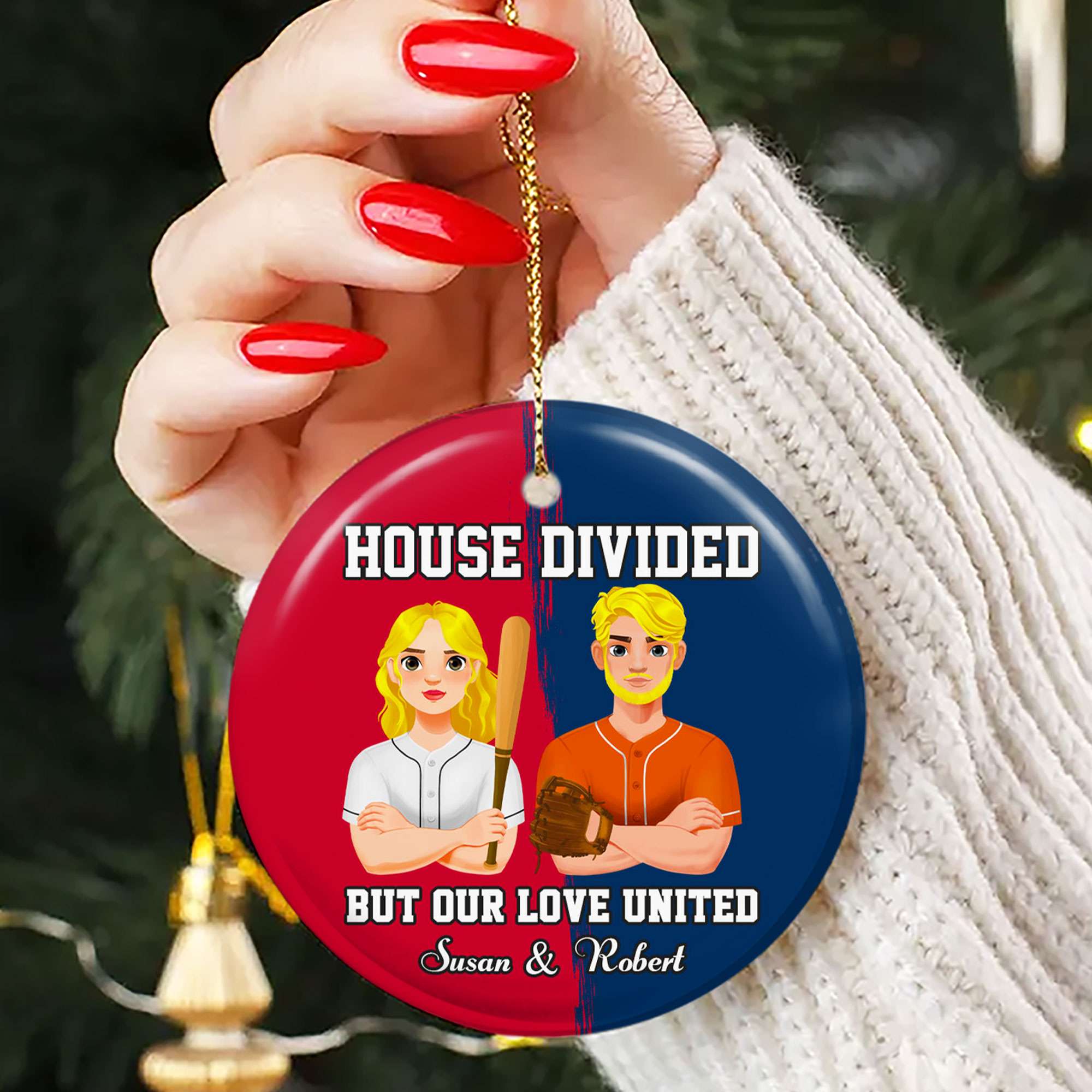 Personalized Baseball Couple Christmas Ornament - House Divided Ornament PopCulturePrints
