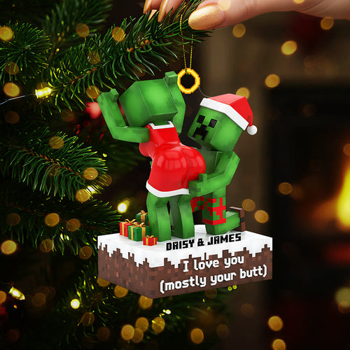 I Love You (Mostly Your Butt) - Personalized Lego Couple Acrylic Ornament Ornament PopCulturePrints