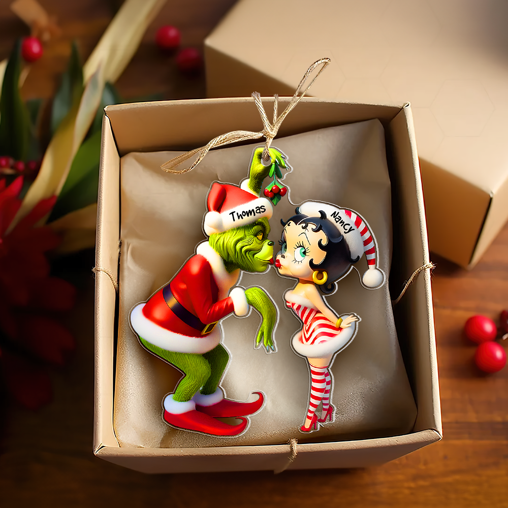 Custom Couples Christmas Ornament - Mistletoe Kiss | Valentine's Day Gifts Ornament PopCulturePrints