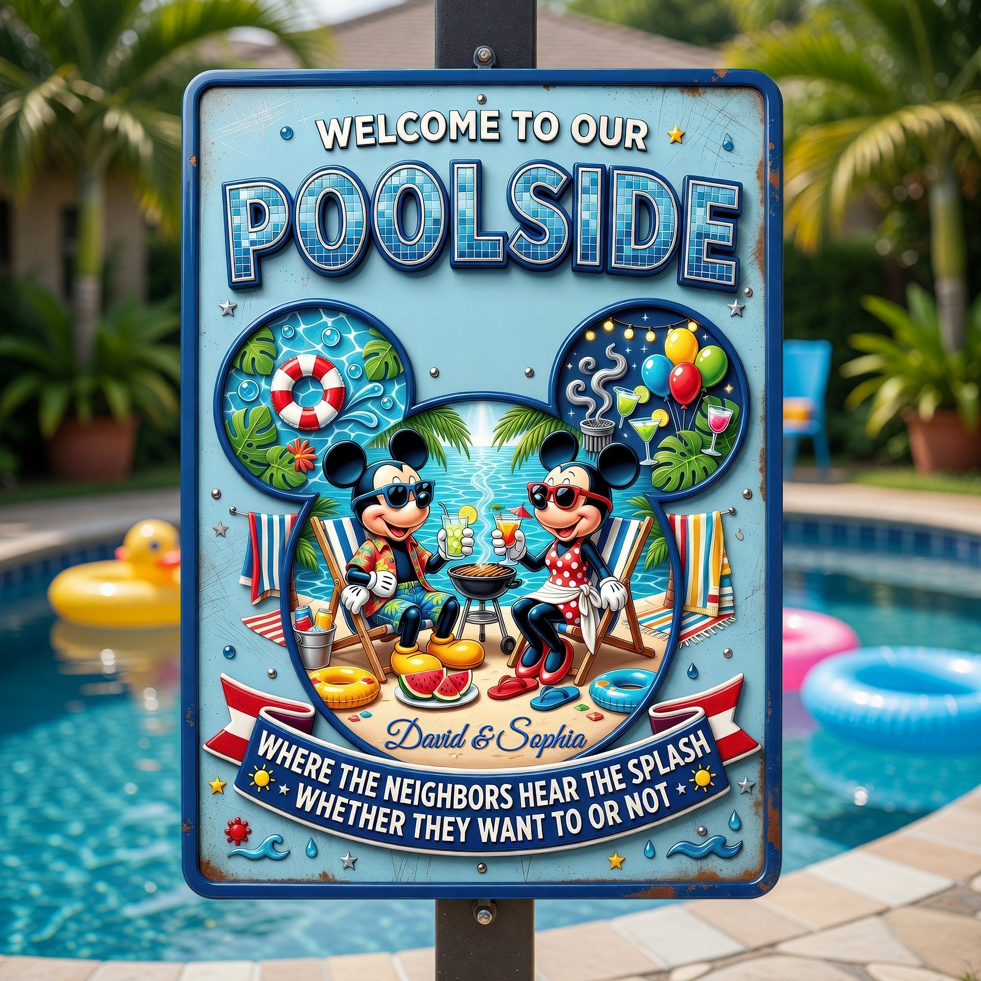 Welcome to Our Poolside - Personalized Metal Sign for Couples Metal Signs PopCulturePrints