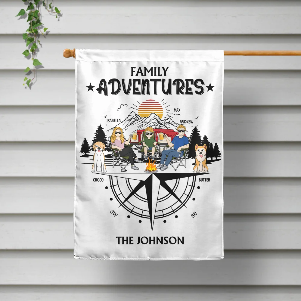 Family Adventures Camping - Personalized Flag Flag PopCulturePrints