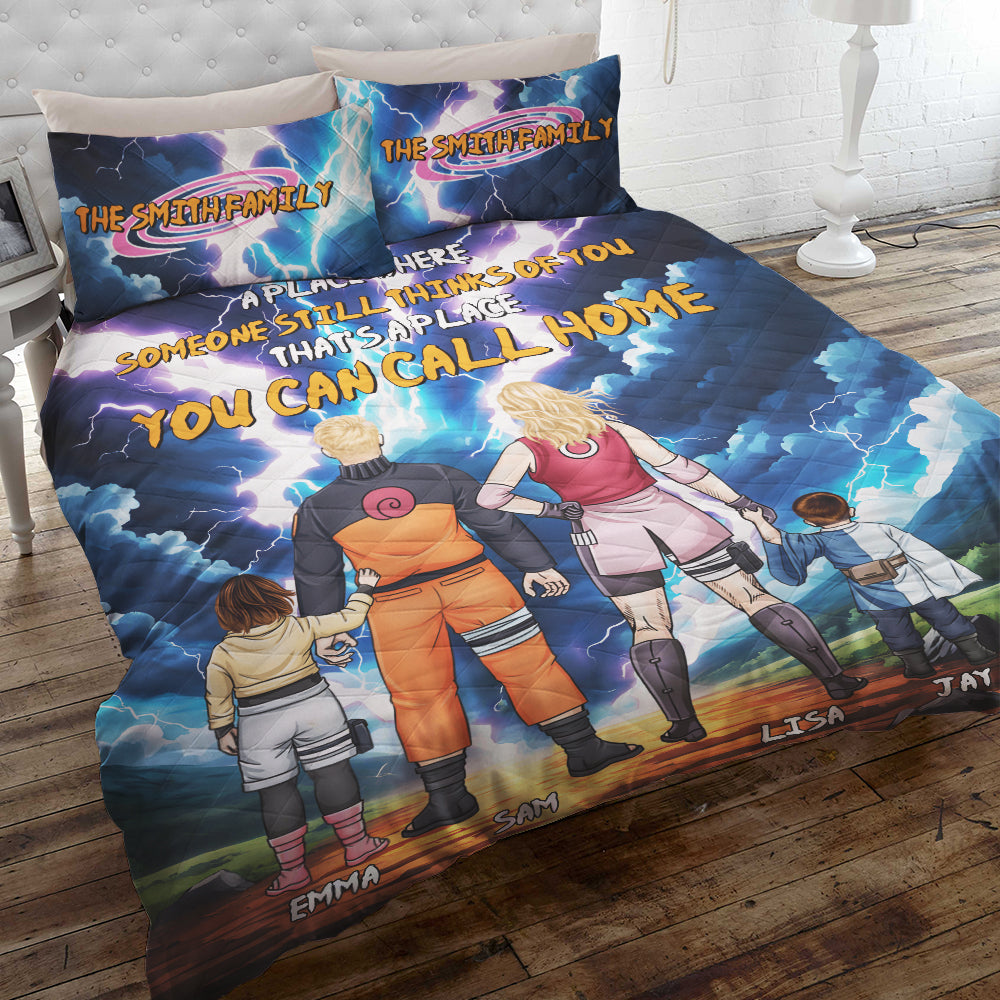 Custom Family Anime Quilt Bed Set - Personalized Home Gift Blanket PopCulturePrints