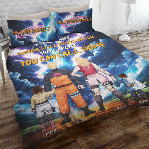 Custom Family Anime Quilt Bed Set - Personalized Home Gift Blanket PopCulturePrints