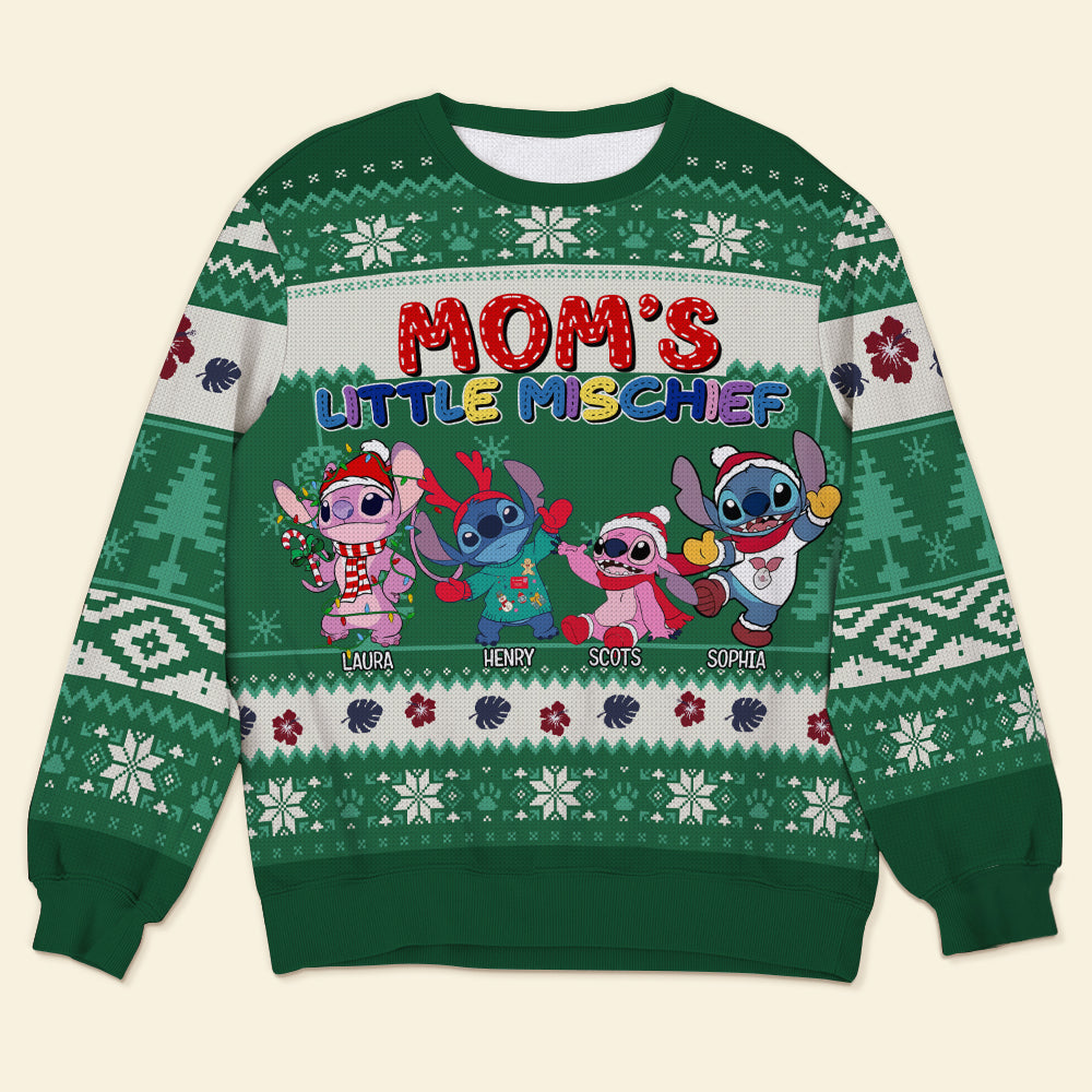 Personalized Ugly Christmas Sweater for Mom - Mom's Little Mischief Ugly Christmas Sweater PopCulturePrints
