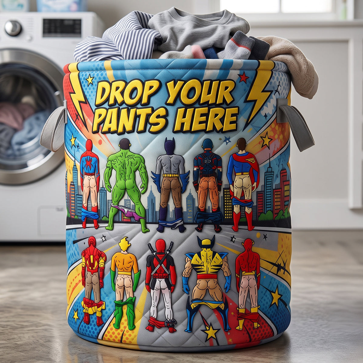 Drop Your Pants Here Quilted Laundry Basket - Personalized Gifts 03natn150726 Laundry Basket PopCulturePrints