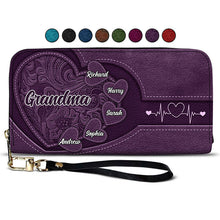 Load image into Gallery viewer, Grandma&#39;s Heart Filled with Love - Personalized Combo Leather Wallet and Bag for Mom &amp; Grandma Combo Leather Wallet &amp; Bag PopCulturePrints

