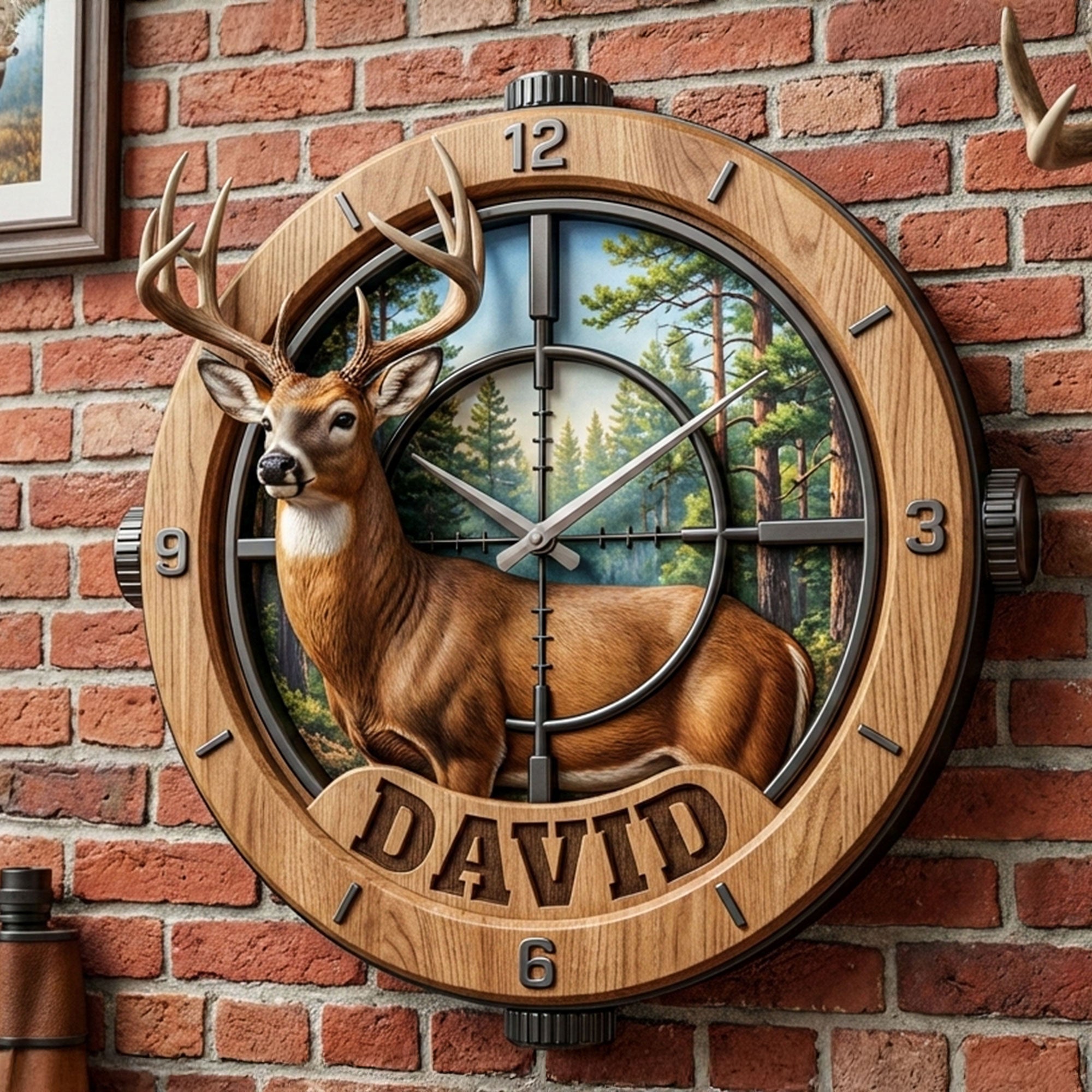 “Cherish Every Moment” - Personalized Deer Hunting Wall Clock - Unique Gift for Hunting Enthusiasts Hanging Wall Clock PopCulturePrints