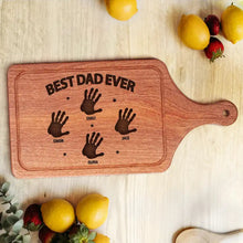Load image into Gallery viewer, Best Dad Ever - Personalized Wooden Cutting Board with Handprints Wooden Cutting Board PopCulturePrints
