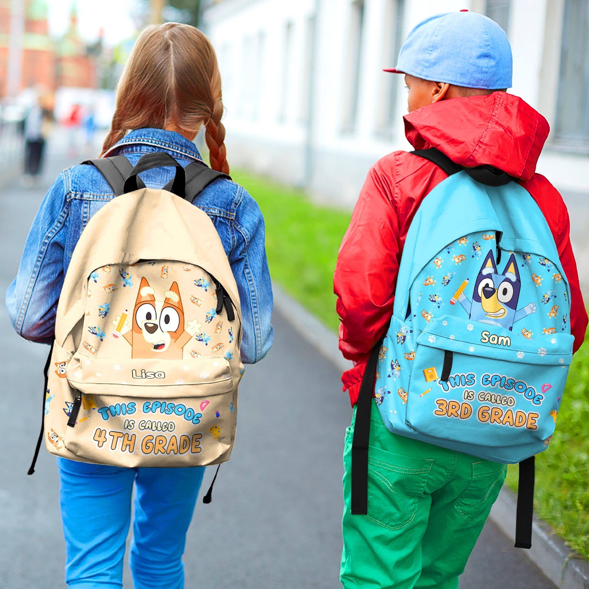 Personalized Bluey Cartoon School Backpacks for Kids