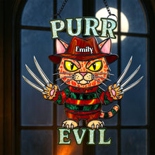 Load image into Gallery viewer, Purr Evil: Creepy Cute Cat Suncatcher Ornament - Personalized Gift for Cat Lovers &amp; Horror Fans Ornament PopCulturePrints
