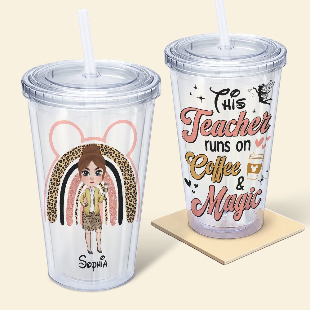 Personalized Teacher Acrylic Tumbler - Coffee & Magic Design Tumbler Cup PopCulturePrints