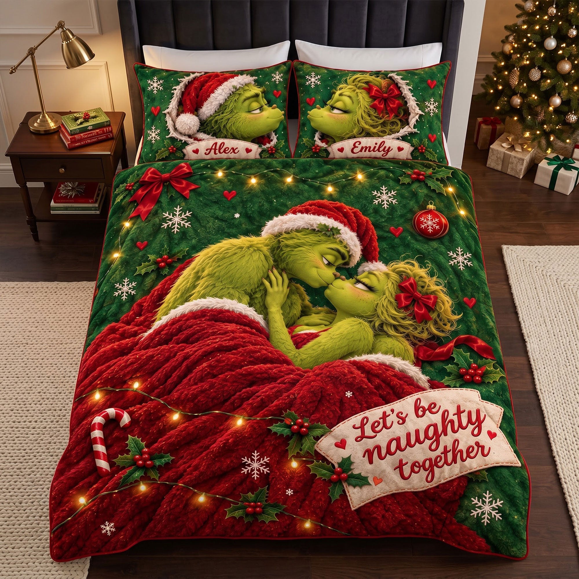 Let's Be Naughty Together - Furry Naughty Couples Quilt Bed Set - Personalized Christmas Gifts for Couples