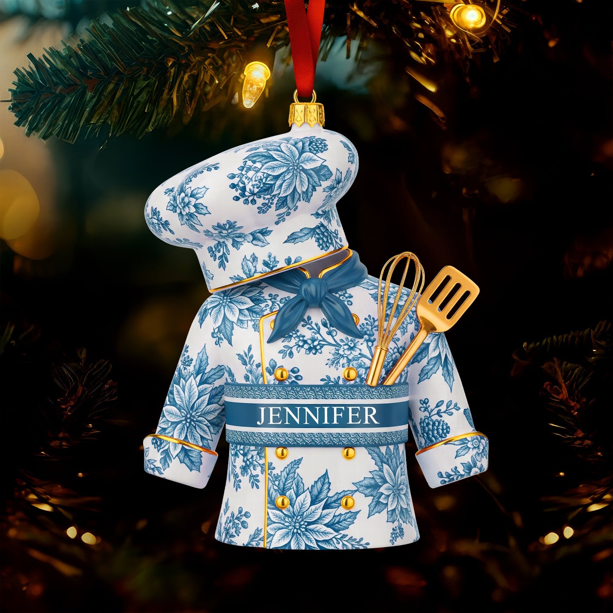 Celebrate Culinary Dreams: Personalized Toile de Jouy Christmas Ornament - Perfect Gift for Chefs! Ornament PopCulturePrints