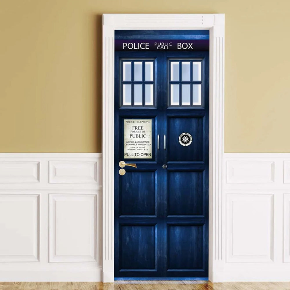 Police Box Themed Door Cover for Movie Fans - Custom Print Door Covers PopCulturePrints