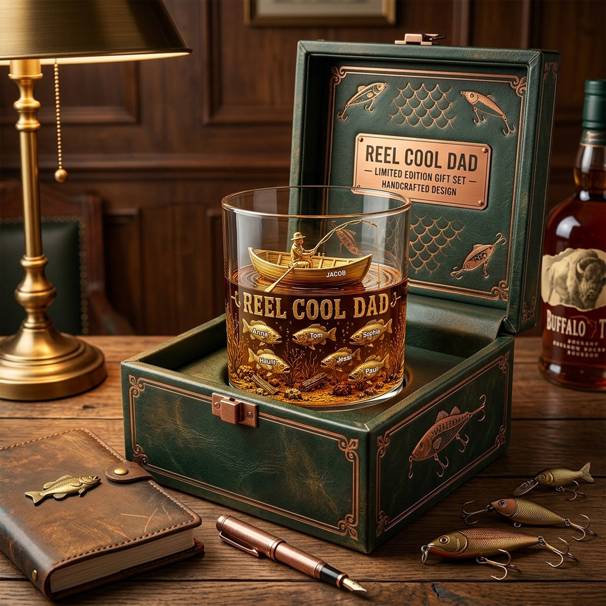 “Reel Cool Dad” - Personalized Fishing Glass - Perfect Gift for Dad and Grandpa Glass PopCulturePrints