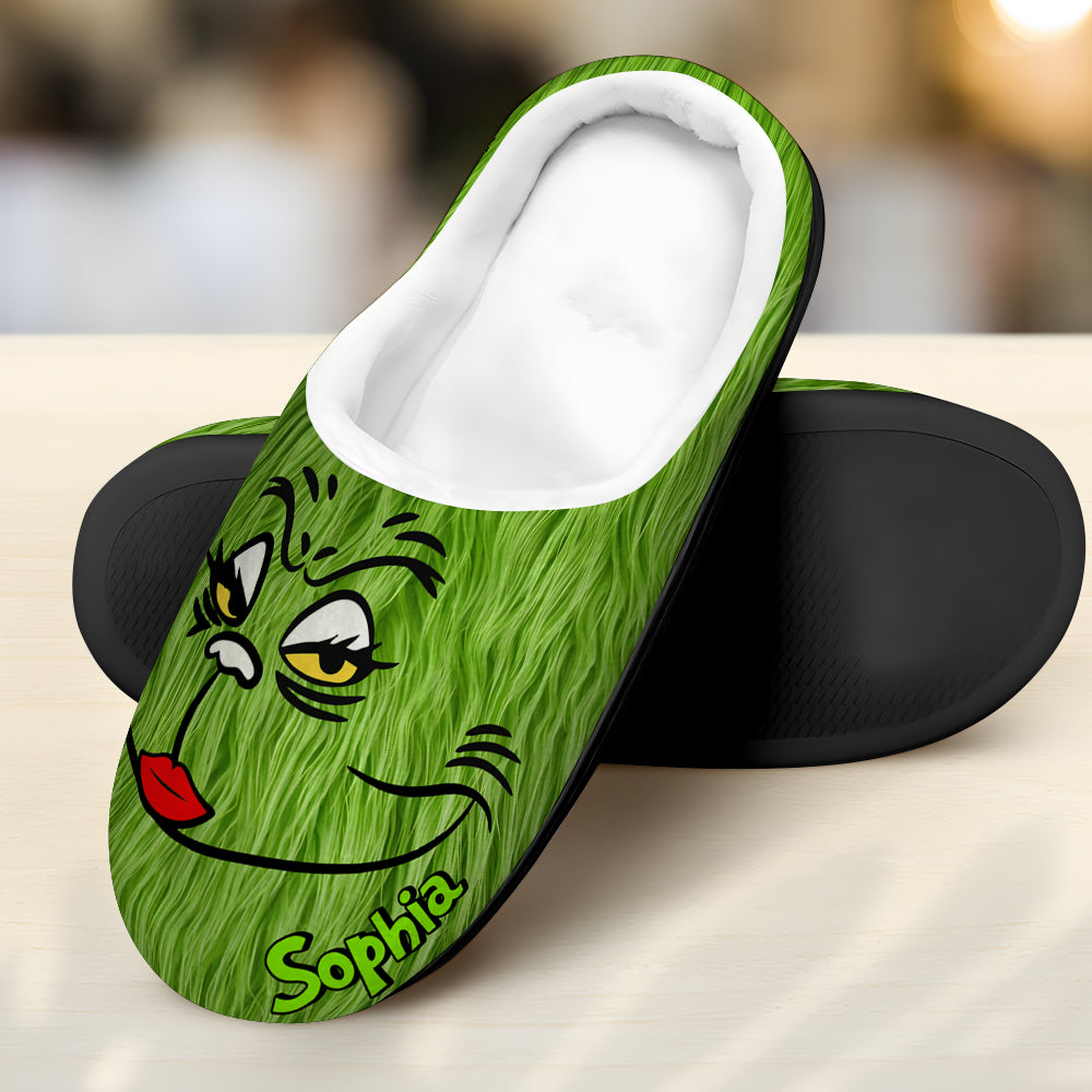 Personalized Grinch-Themed Christmas Slippers Shoes PopCulturePrints