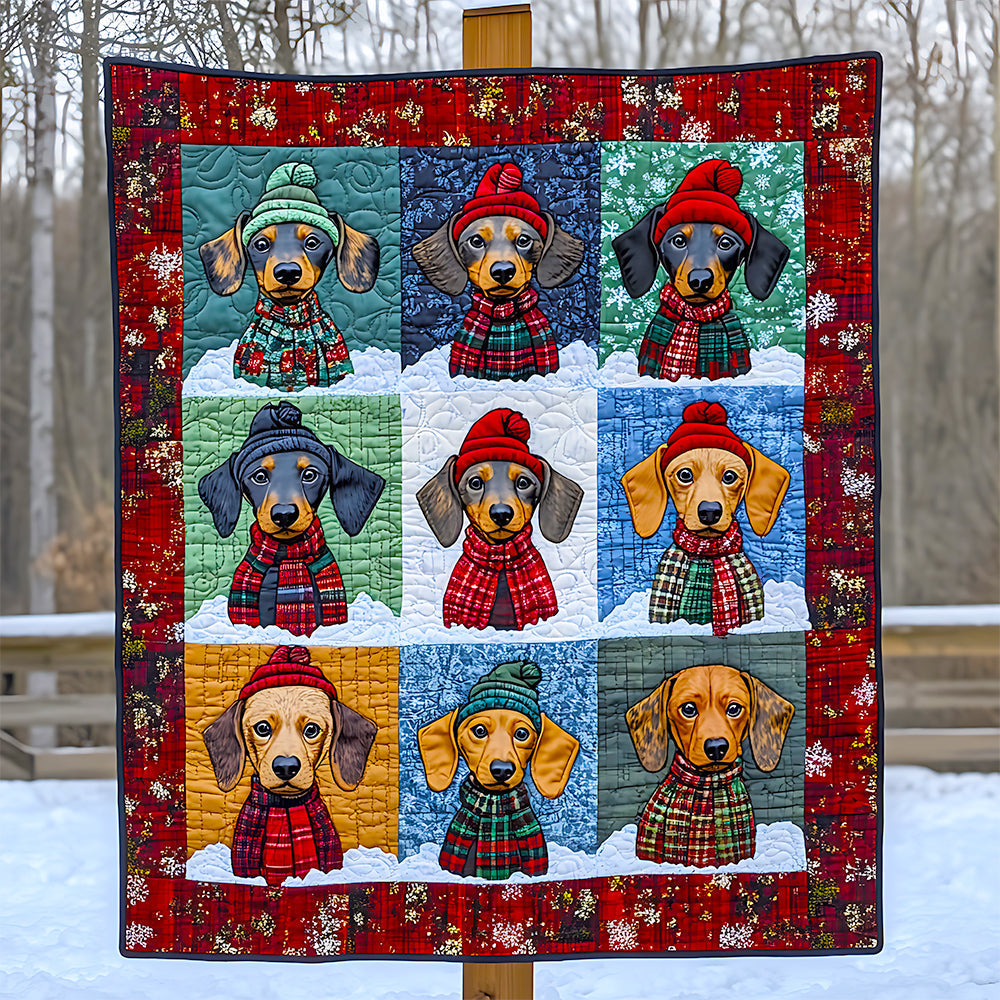 Festive Dachshund Christmas Quilt Bed Set - Perfect Gift for Dog Lovers Blanket PopCulturePrints