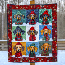 Load image into Gallery viewer, Festive Dachshund Christmas Quilt Bed Set - Perfect Gift for Dog Lovers Blanket PopCulturePrints
