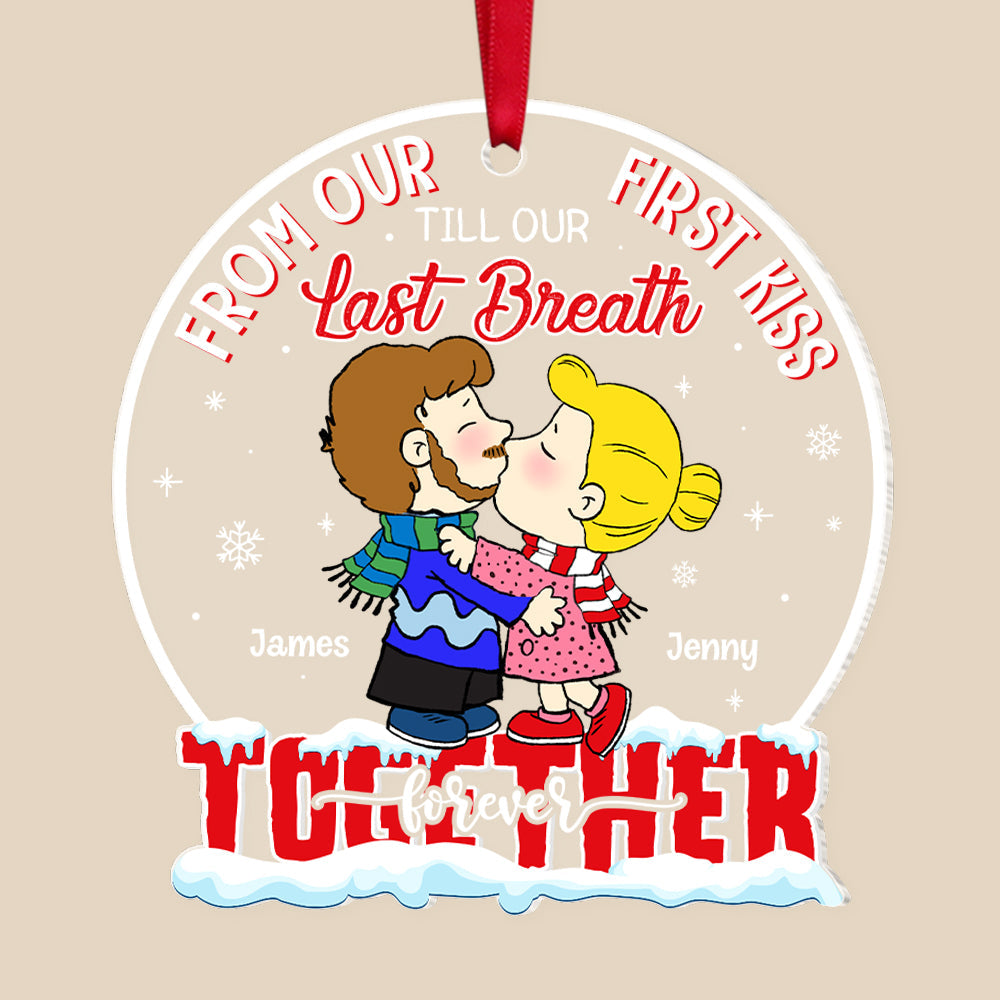 Personalized Cartoon Couple Kissing Christmas Ornament - Perfect Gift for Couples