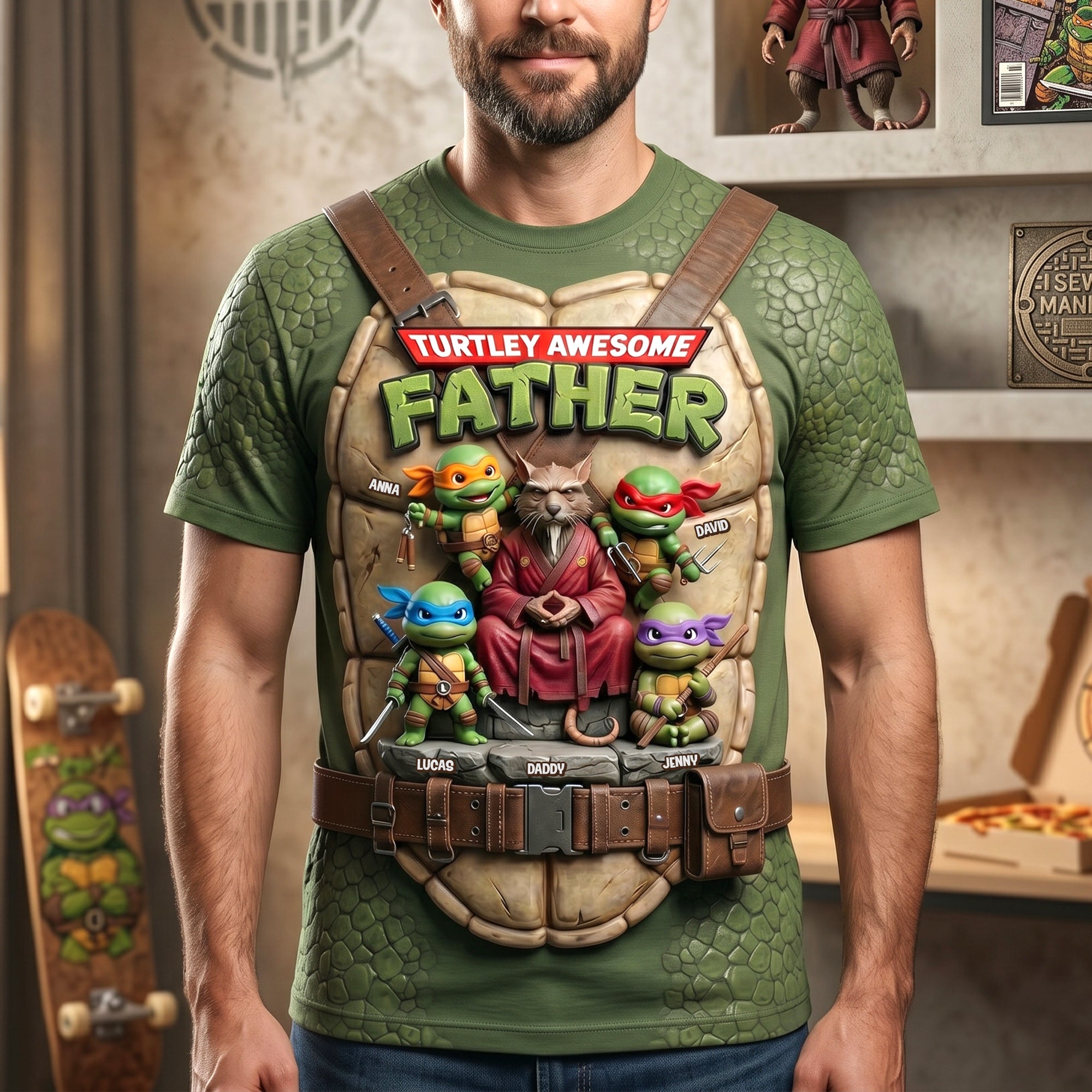 Turtley Awesome Father Shirt - Personalized Gift for Dad and Grandpa AOP Products PopCulturePrints