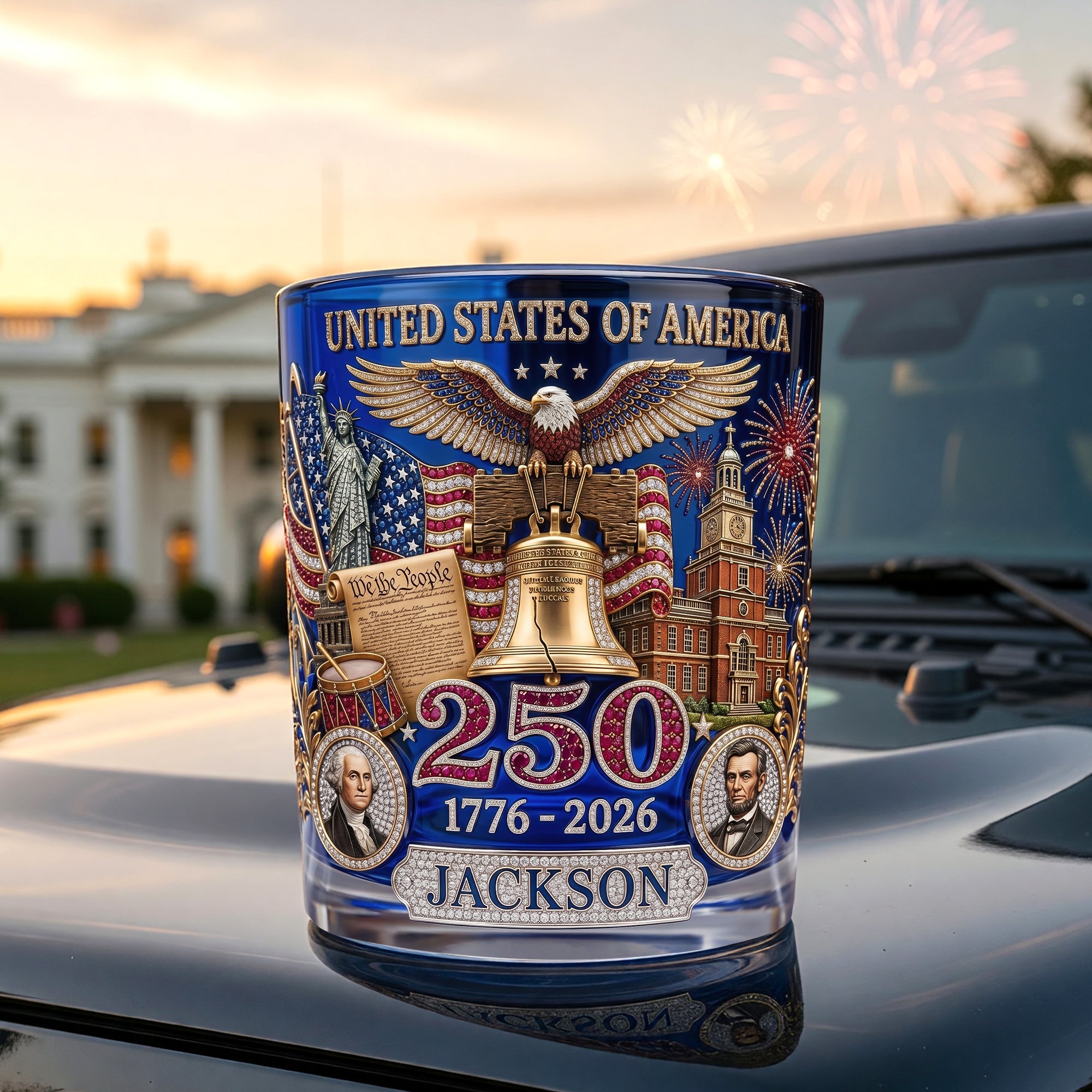 "Celebrate 250 Years of Freedom!" - USA 250th Anniversary Personalized Round Glass - Unique Gift for Family and Friends