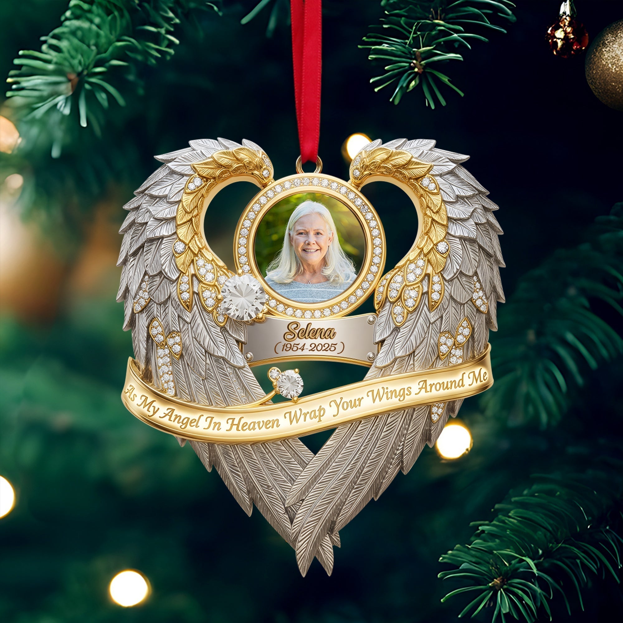 "As My Angel In Heaven Wrap Your Wings Around Me" - Personalized Memorial Ornament - Gift for Loved Ones Ornament PopCulturePrints