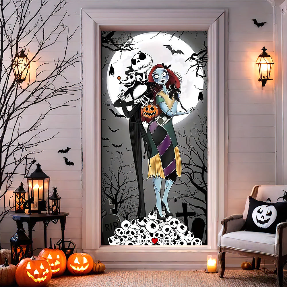 Personalized Halloween Door Cover for Couples | Spooky Decor | Valentine's Day Gifts Door Covers PopCulturePrints