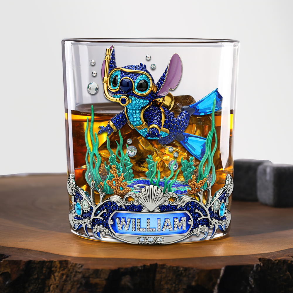 "Dive Into Fun!" - Personalized Scuba Diving Alien Drinking Glass - Unique Gift for Scuba Divers and Ocean Lovers Whiskey Glass PopCulturePrints
