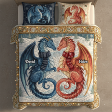 Load image into Gallery viewer, Unleash Your Fantasy: Mythical Dragon Couples Quilt Bedding Set - Personalized Gift for Lovers, Friends, and Family Blanket PopCulturePrints
