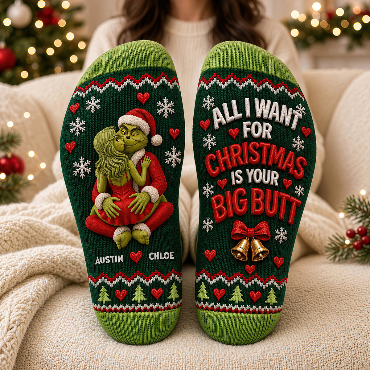Christmas Wishes & Fun - Personalized Furry Naughty Couples Socks