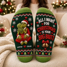 Load image into Gallery viewer, Christmas Wishes &amp; Fun - Personalized Furry Naughty Couples Socks
