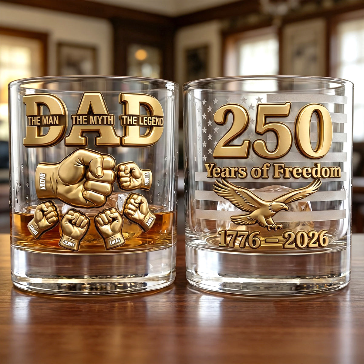Celebrate the Legend - USA 250th Anniversary Round Glass - Personalized Gift for Dad, Grandpa & Unique Occasions Glass PopCulturePrints