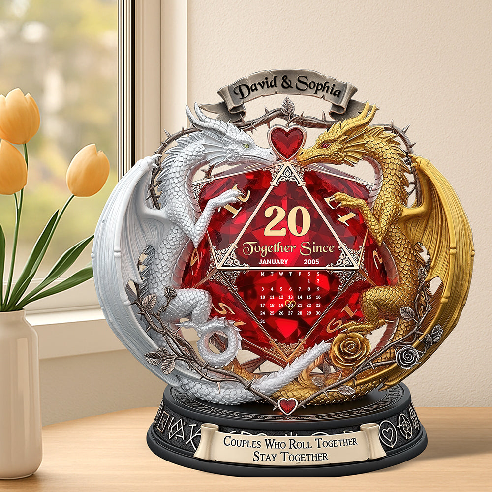 “Couples Who Roll Together Stay Together” - Fantasy Role-playing Game Fan Acrylic Plaque - Personalized Gift for Gamers and Couples Shaped Plaques PopCulturePrints