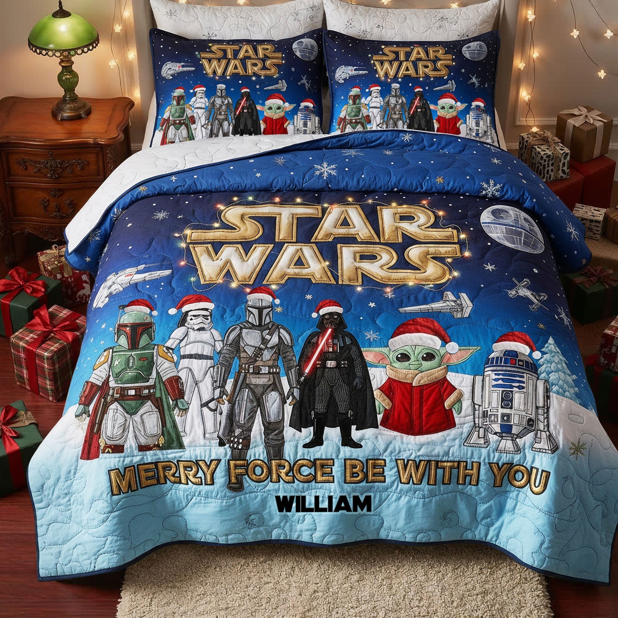 Merry Force Be With You Quilt Bed Set - Personalized Star Wars Gift for Fans Bedding Set PopCulturePrints
