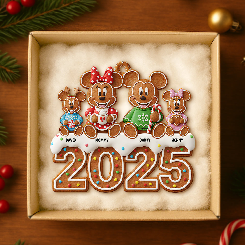 Bring Home the Cheer: Personalized Cartoon Gingerbread Family Christmas Ornament Ornament PopCulturePrints