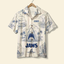 Load image into Gallery viewer, &quot;Unleash Your Inner Shark!&quot; - Personalized Shark Toile De Jouy Style Hawaiian Shirt - Custom Gift for Movie Lovers, Fathers, and Friends Hawaiian Shirts PopCulturePrints
