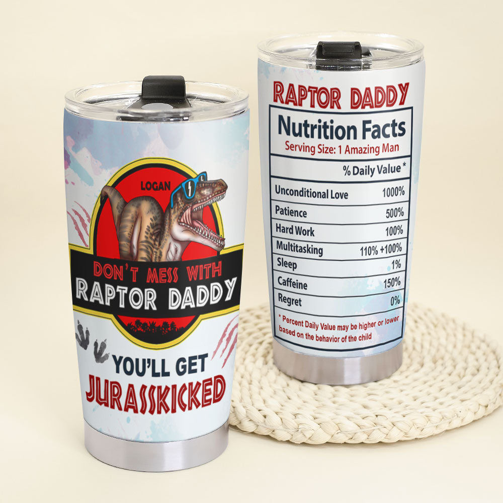 Raptor Daddy Personalized Tumbler - Nutrition Facts Design