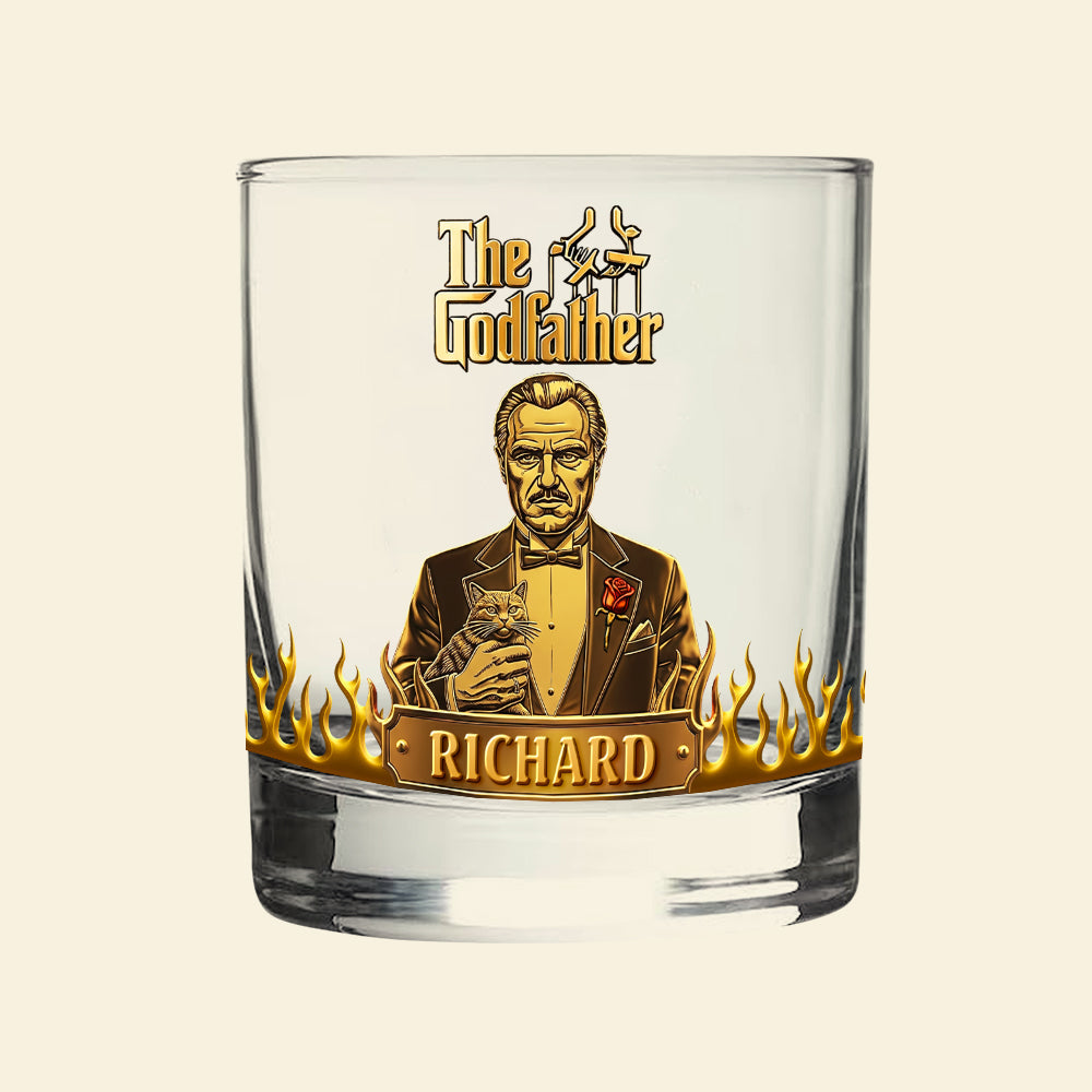 "Celebrate Your Inner Don: Custom Mafia Gentleman Round Whiskey Glass" - Personalized Gift for Movie Fans Whiskey Glass PopCulturePrints