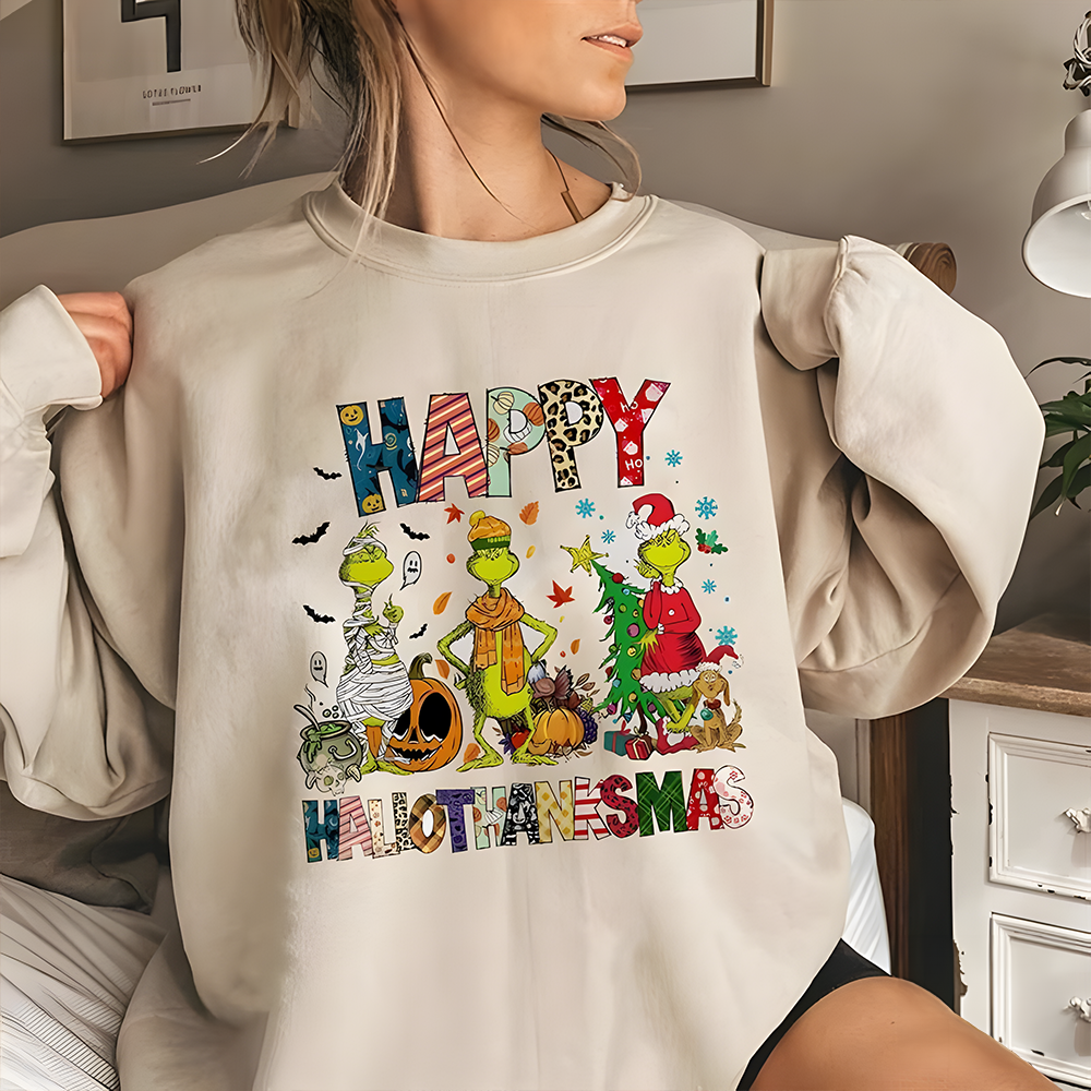 Happy HalloThanksMas Grinch Holiday Sweatshirt