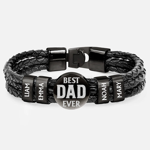 Best Dad Ever - Personalized Leather Braided Bracelet | Unique Gift for Dad, Grandpa, or Stepdad Leather Braided Bracelet PopCulturePrints