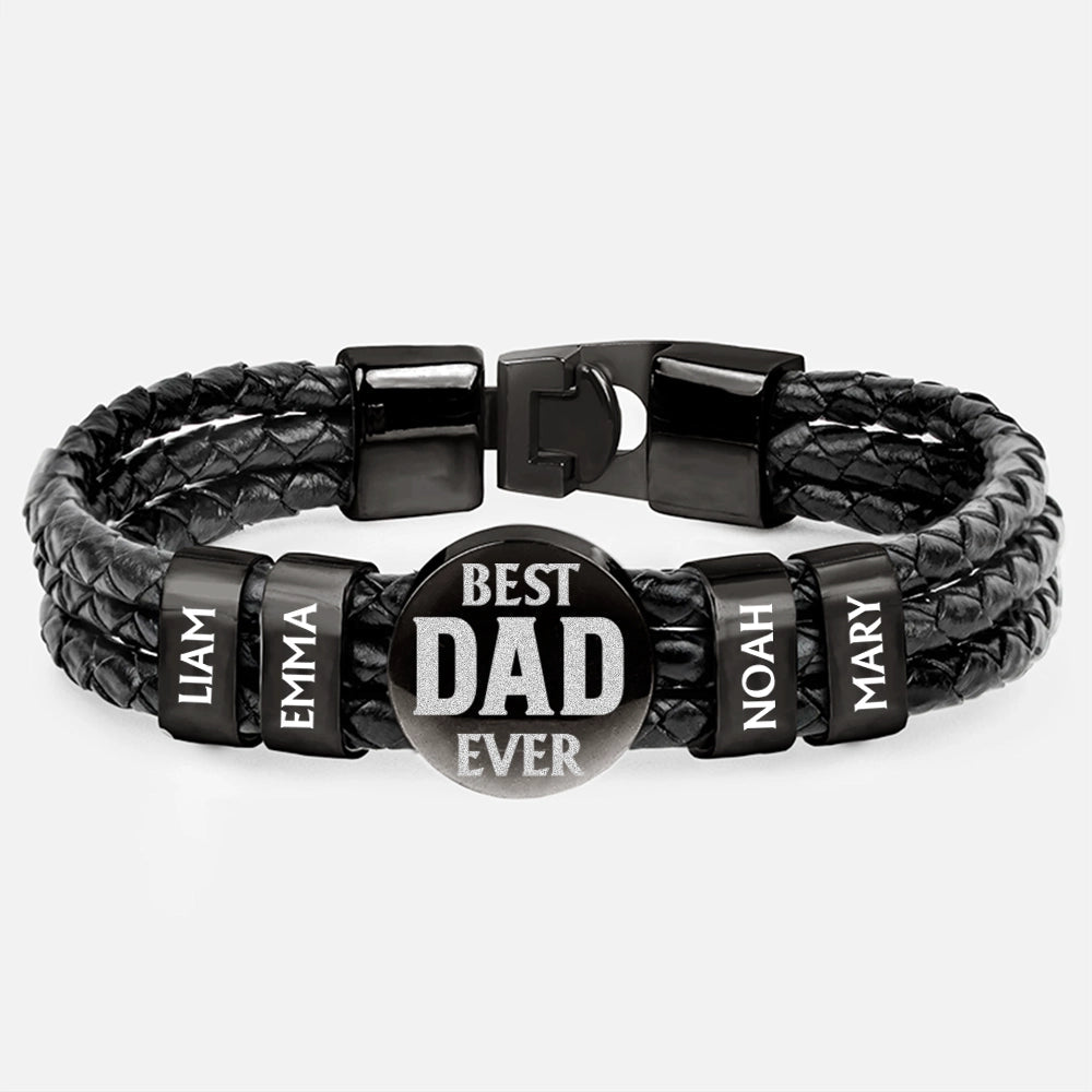 Best Dad Ever - Personalized Leather Braided Bracelet | Unique Gift for Dad, Grandpa, or Stepdad Leather Braided Bracelet PopCulturePrints