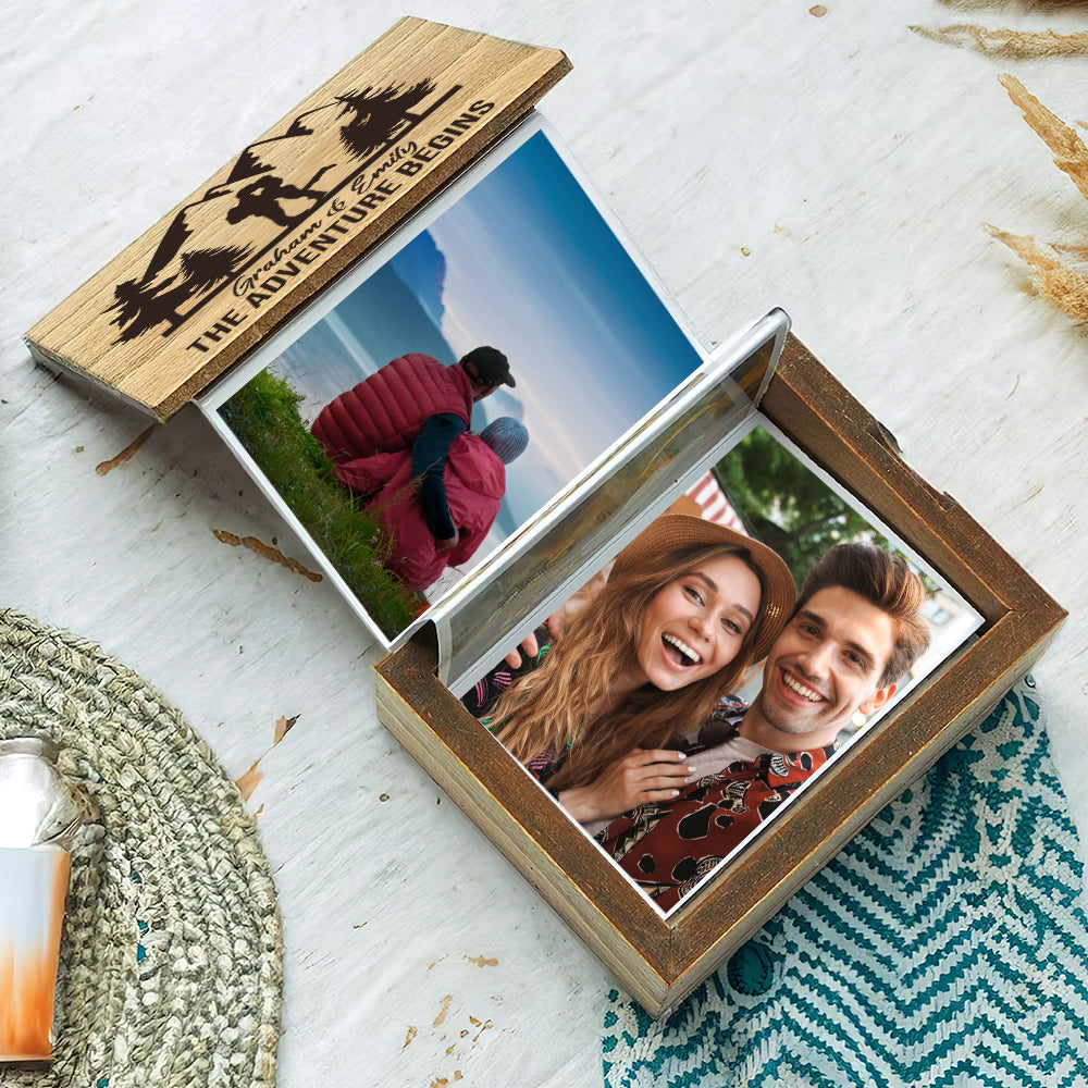 Personalized Wooden Photo Box for Couples - The Adventure Begins Wooden Photo Box PopCulturePrints