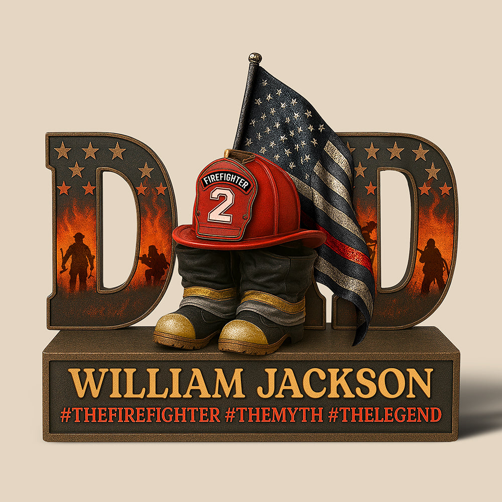 “The Firefighter Dad: A Legend” - Personalized Acrylic Plaque - Perfect Gift for Dads, Grandpas, and Firefighter Fans Shaped Plaques PopCulturePrints