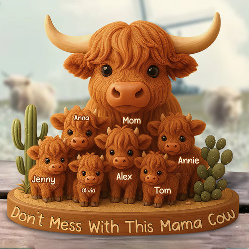 Don't Mess With This Mama Cow - Personalized Highland Cow Plaque for Mom and Grandma Shaped Plaques PopCulturePrints