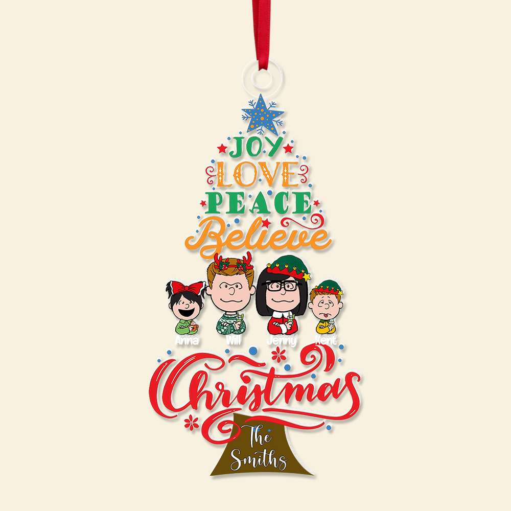 Custom Family Christmas Ornament - Joy, Love, Peace, Believe