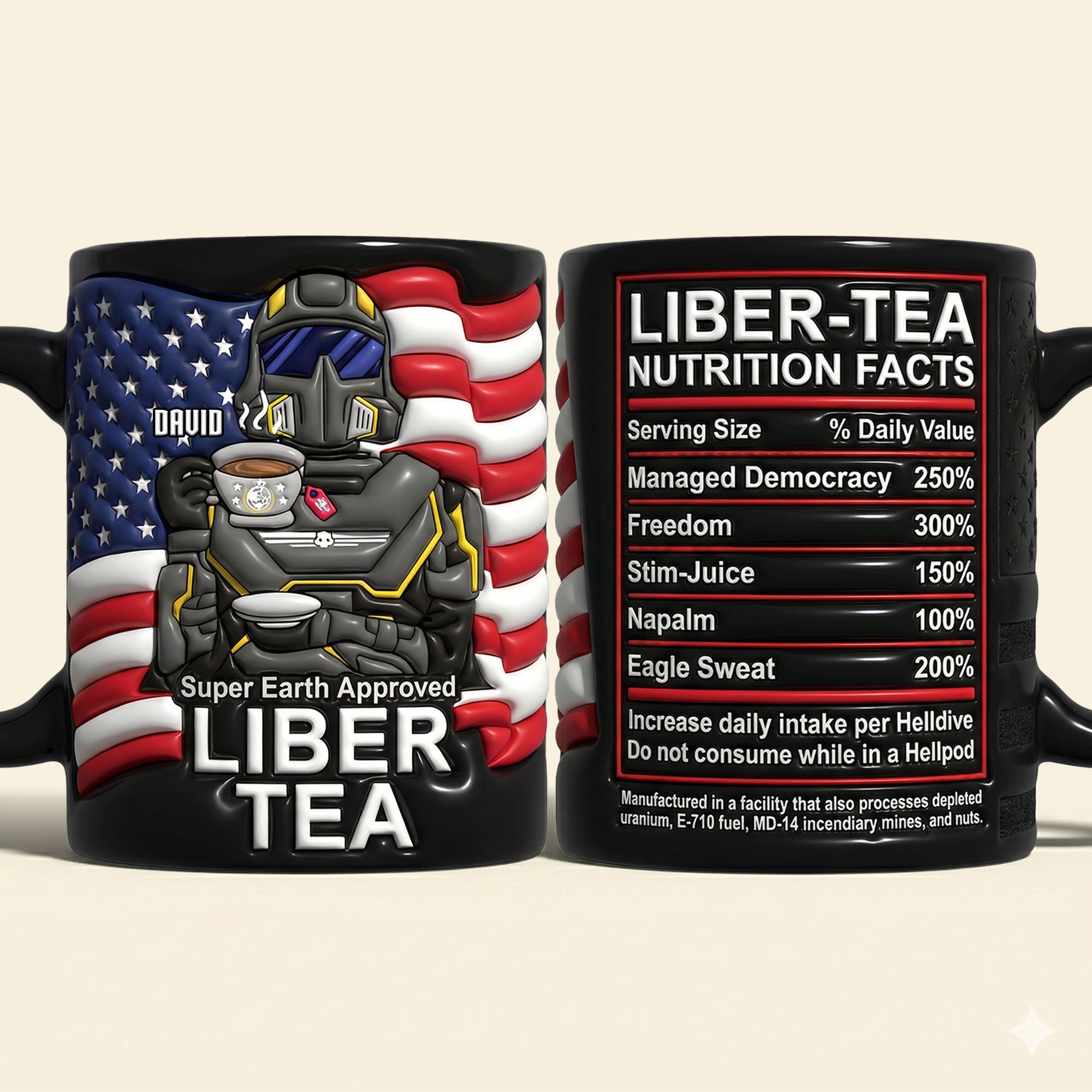 "Super Earth Approved!" - Customizable Freedom Squad 250th Anniversary Black Mug - Perfect Gift for Game Lovers Coffee Mug PopCulturePrints