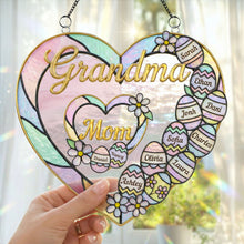 Load image into Gallery viewer, “A Heartfelt Gift for Grandma &amp; Mom” - Personalized Mom &amp; Grandma Heart Suncatcher Ornament - Perfect Easter Gift Ornament PopCulturePrints
