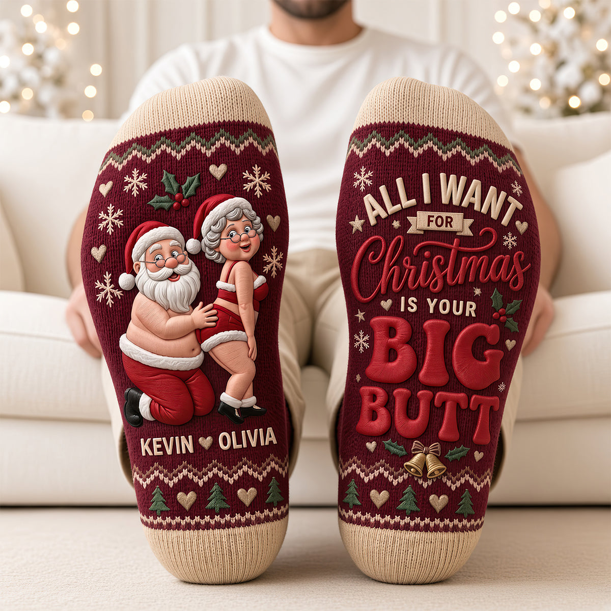 All I Want For Christmas Is Your Big Butt - Personalized Playful Senior Couple Socks
