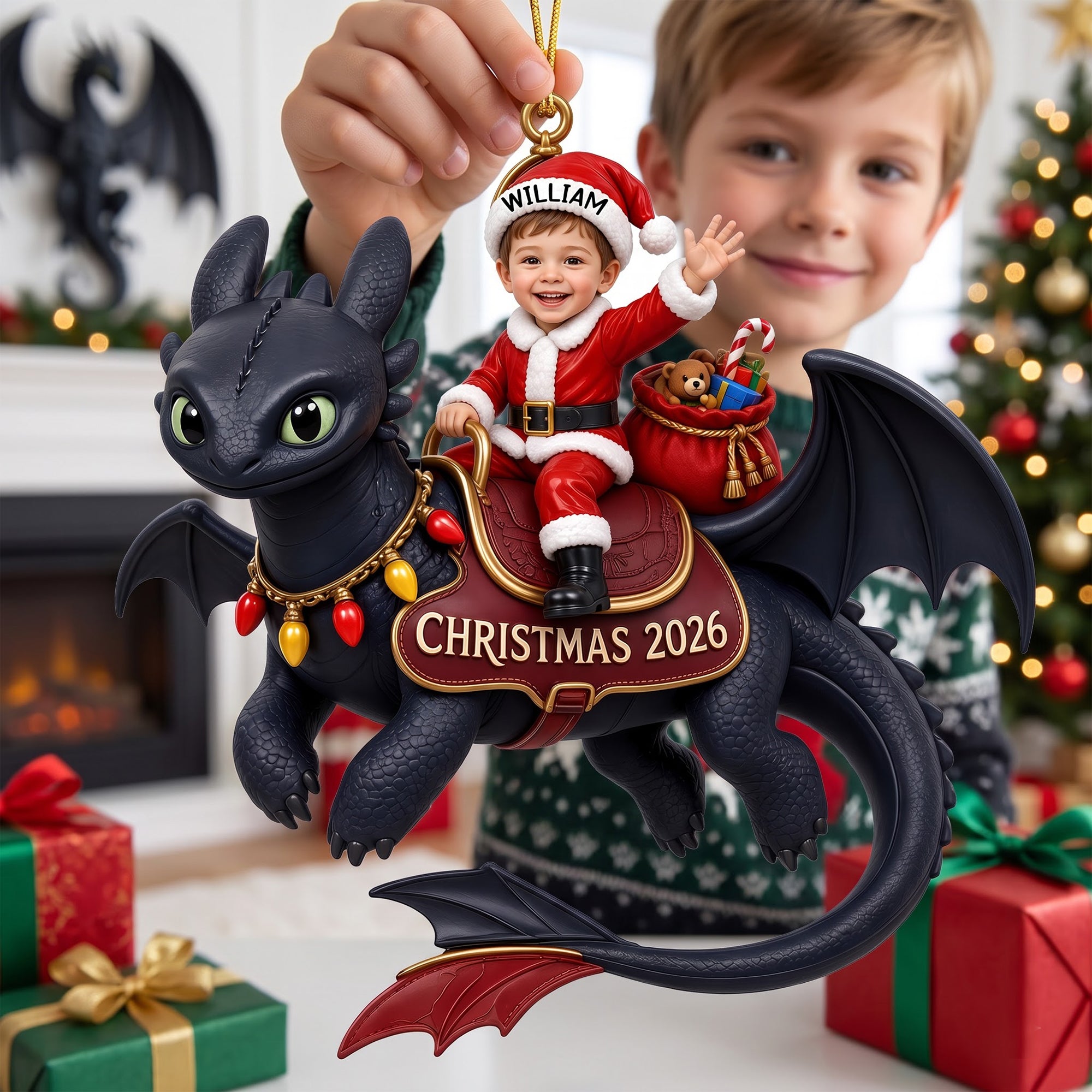 "Fly into Christmas Joy!" - Magical Santa Kids Christmas Ornament - Personalized Gift for Kids Ornament PopCulturePrints